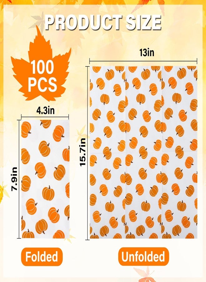 AimFun 100Pcs Pumpkin Guest Napkins Fall Decor Pumpkins Paper Napkin Thanksgiving Disposable Bathroom Hand Towels for Autumn Harvest Friendsgiving Seasonal Table Decor Party Supplies - Image 2